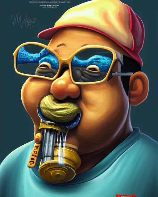 Image similar to painting portrait of big smoke evaporating as smoke, cartoon, warm lighting. big smoke's body is smoke. movie poster, illustration by bartek fedyczak, erak note, tooth wu, neil richards, kan liu, siwoo kim, jisu choe, trending on art station