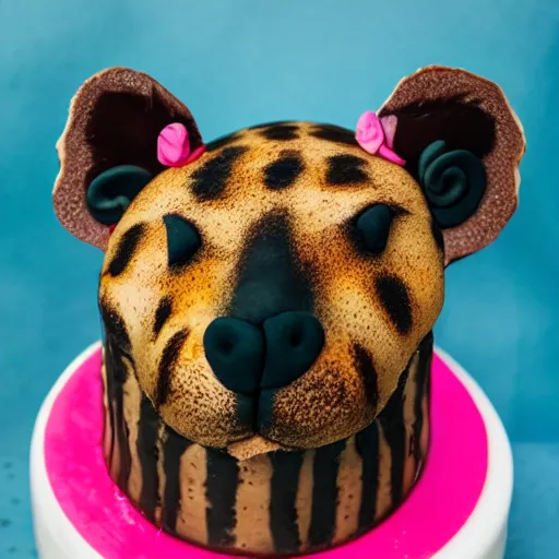 Image similar to a birthday cake with a hyena sitting on top