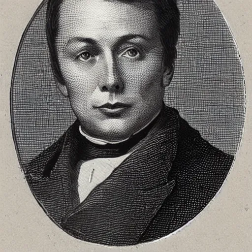 Prompt: 1 9 th century wooden engraving of elon musk