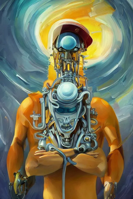 Prompt: beautiful clean oil painting biomechanical portrait of man face in style of adventure time, detailed, stunning,