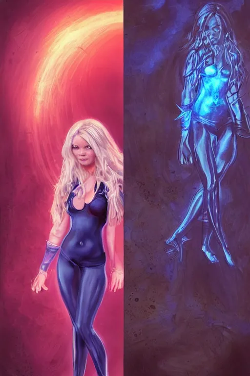 Image similar to frontal standing pose portrait of Sabrina the Teenager Witch, very beautiful young woman, straight hair, push-up underwire. Intricate, concept art, magic lighting overlays, magical portal opened, D&D!, fantasy style, sharp focus!, ultra detailed, art by Artgerm and Peter Andrew Jones, WLUP, Magali Villeneuve