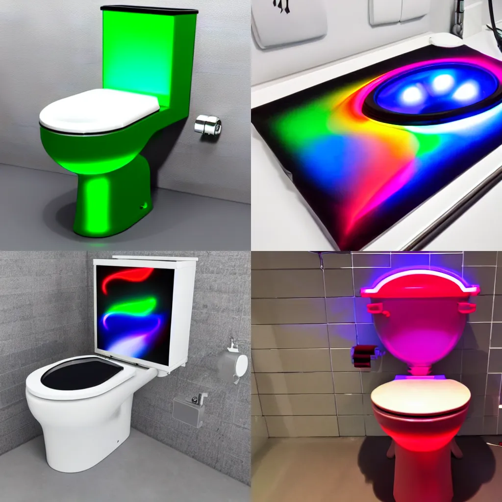 Prompt: rgb gamer toilet, marketing cover image
