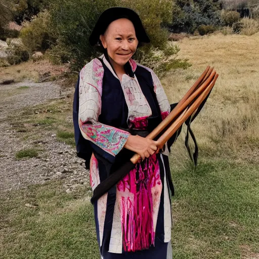 Prompt: a woman holding a kanabo