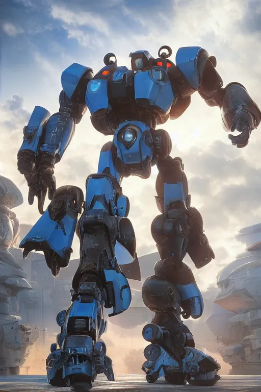 Image similar to mechwarrior 5 : mercenaries mech megaman transformer robot boss tank engine game octane render, 4 k, hd 2 0 2 2 3 d cgi rtx hdr style chrome reflexion glow fanart, global illumination ray tracing hdr fanart arstation by ian pesty by jesper ejsing pixar and disney unreal zbrush central hardmesh