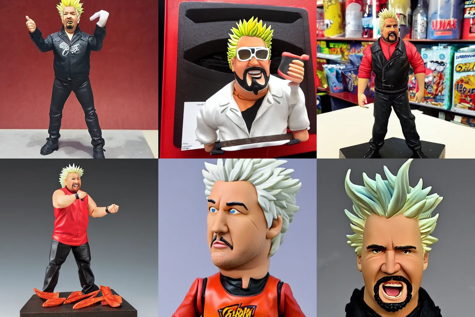 Prompt: Guy Fieri as an action figure sculpture