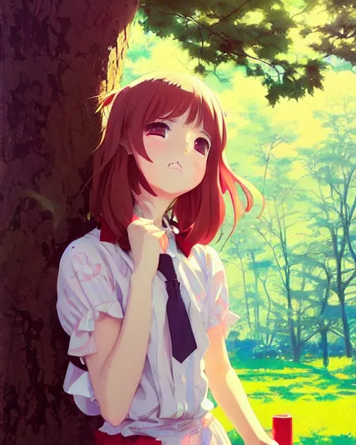 Garota de anime vagando na floresta · Creative Fabrica