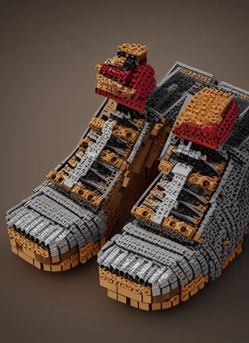 Image similar to sneaker made out of lego, steampunk, sculpture, cinema 4 d, octane render