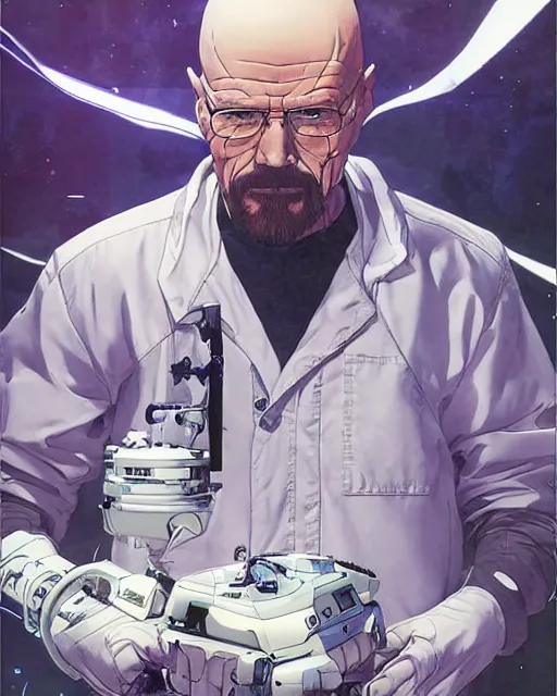 Image similar to walter white cybernetic enhancements, art by makoto shinkai and alan bean, yukito kishiro