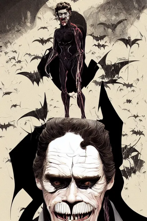 Prompt: willem dafoe in batman returns, full body, big two toned eyes, teeth gritted, horror, intricate details, cinematic, epic, realistic, anatomy, tomer hanuka, uplight, artstation, photorealistic, scary