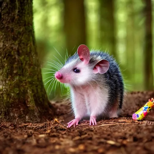 Image similar to opossum birthday party in the forest at night