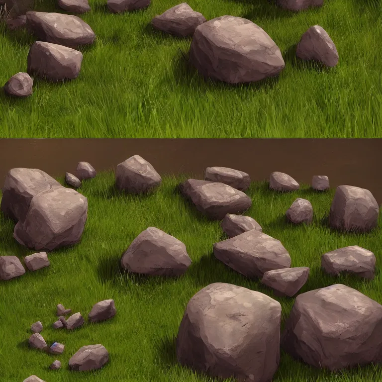 Prompt: asset set of rocks with grass on them, concept art by senior environment artist, artstation, environmental art, 2 d game art, concept art, artstation hq