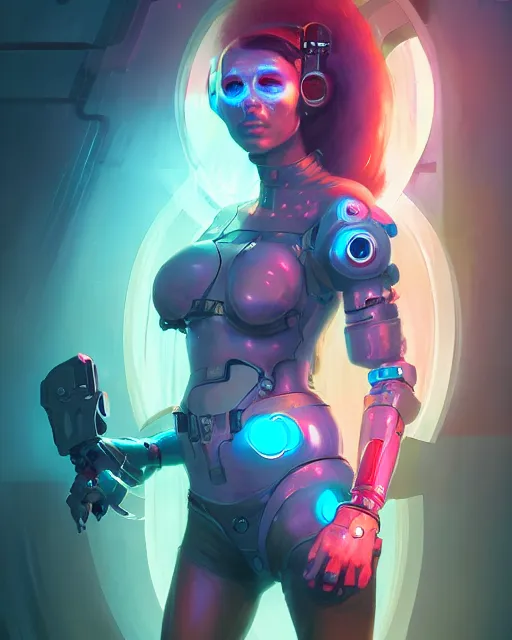 Prompt: portrait of a beautiful cybernetic raver girl, cyberpunk concept art by pete mohrbacher and artgerm and wlop and greg rutkowski and josan gonzales, digital art, highly detailed, intricate, sci-fi, sharp focus, Trending on Artstation HQ, deviantart, unreal engine 5, 4K UHD image