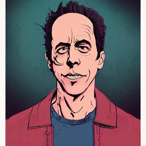 Prompt: a study of cell shaded portrait of jerry seinfeld concept art, eyes closed, llustration, post grunge, concept art by josan gonzales and wlop, by james jean, Victo ngai, David Rubín, Mike Mignola, Laurie Greasley, highly detailed, sharp focus, alien, Trending on Artstation, HQ, deviantart, art by artgem