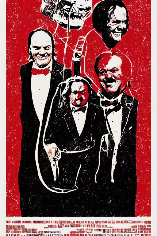 Image similar to a movie poster for the film the shining designed by reynold brown featuring a prominent portrait of jack nicholson and a stylised fireaxe in the style of wes anderson.