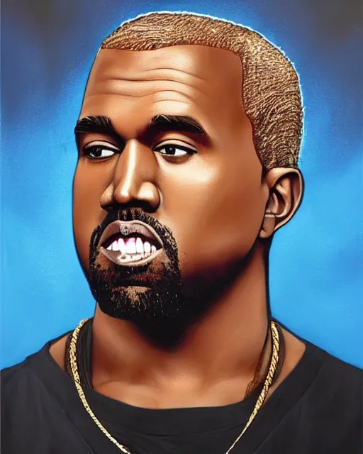 Image similar to kanye west dyed blonde hair 2 0 1 8, airbrush, drew struzan illustration art, key art, movie poster