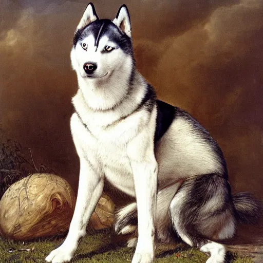 Prompt: Portrait of a siberian husky bard by Carl Friedrich Deiker and Robert Cleminson