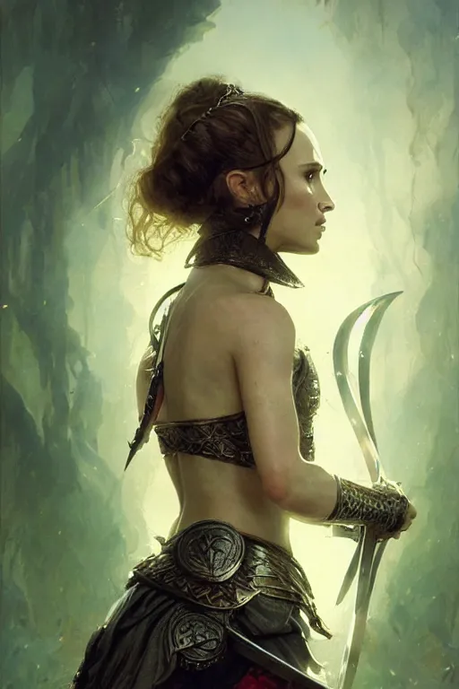 Image similar to natalie portman, legendary warrior, heroic, lord of the rings, tattoos, decorative ornaments, battle armor, by carl spitzweg, ismail inceoglu, vdragan bibin, hans thoma, greg rutkowski, alexandros pyromallis, perfect face, fine details, realistic shading photorealism