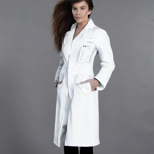 Image similar to futuristic sci - fi white coat, clothing design