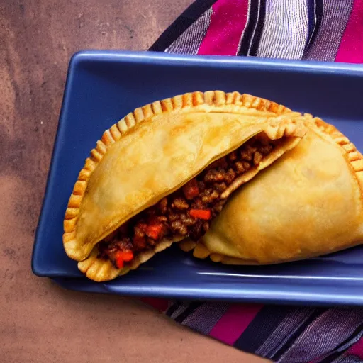 Prompt: close view of a picadillo empanada