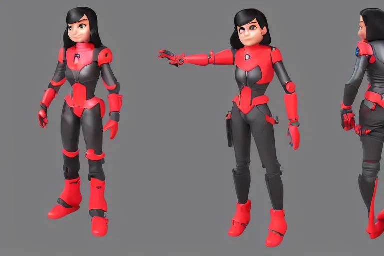 prompthunt: 3d model tpose turnaround of female sci fi character