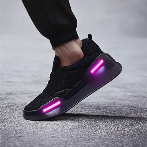 Prompt: Futuristic stylish sneaker made of neon metal and plastic, 3D, unreal engine