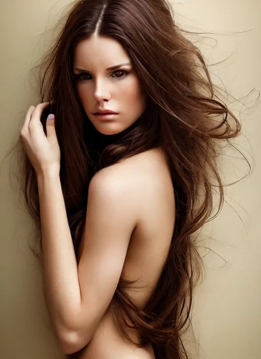 Prompt: a gorgeous female with long brown hair, photo by oliver valsecchi, realistic, half body shot, wide angle, sharp focus, 8 k high definition, insanely detailed, intricate, elegant, art by stefan kostic