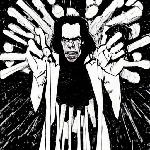 Prompt: nick cave in the style of frank miller