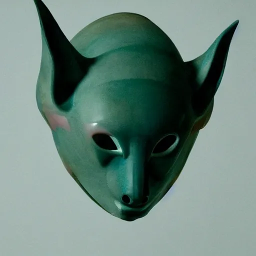 Image similar to an slim athletic beautiful male alien with ombre colored skin wearing a futuristic kitsune mask, painted by michelangelo for the vatican