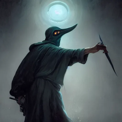 Prompt: plague doctor, Casting a opalescent colored spell, highly detailed, concept art,, D&D, Fantasy, Digital Painting, sharp focus, dynamic, lighting, 4k, by Greg Rutkowski