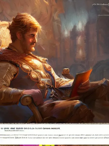 Image similar to a smug noble man smirking. confidently crossed arms. siting in his chair intricate, elegant, highly detailed, digital painting, artstation, concept art, sharp focus, illustration, by justin gerard and artgerm, 8 k