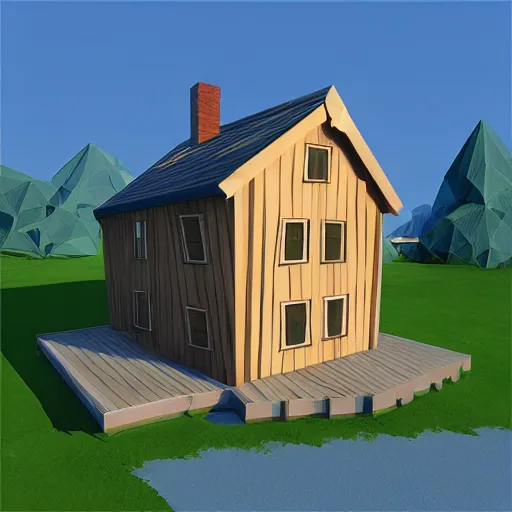 Image similar to a low poly wooden house on the white empty background, unreal engine, 3d mobile game