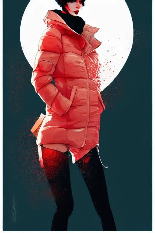 Prompt: a ultradetailed beautiful painting of a stylish woman wearing a puffer jacket, by conrad roset, greg rutkowsk and ilya kuvshinov trending on artstation