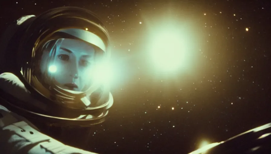 Image similar to movie still of a transcendental astronaut being, cinematic composition, cinematic light, anamorphic lens