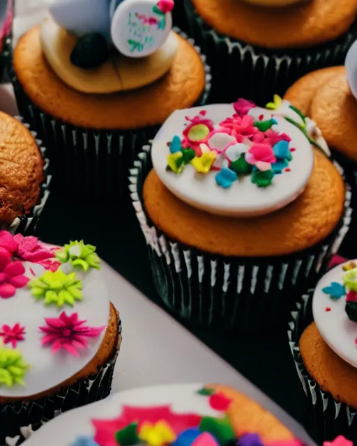 Prompt: high quality presentation photo of cupcakes, photography 4k, f1.8 anamorphic, bokeh, 4k, Canon, Nikon