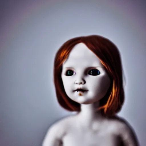 Prompt: blursed doll, porcelain, photography, mattell