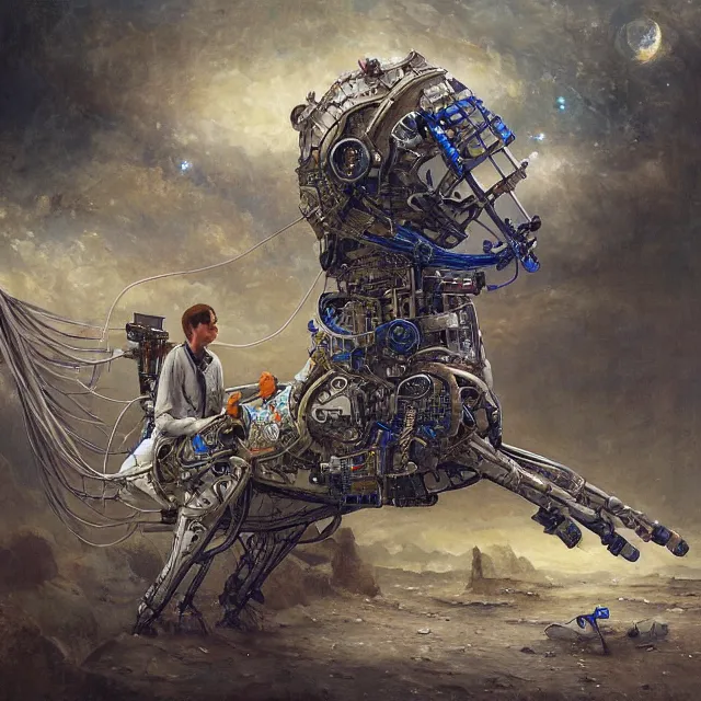 Image similar to horse sitting on the astronaut's back, while he crawling on knees, industrial sci - fi, by mandy jurgens, ernst haeckel, james jean