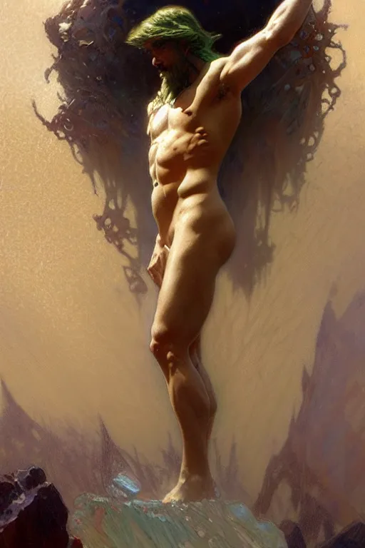 Image similar to god of ocean, male character design, painting by gaston bussiere, craig mullins, greg rutkowski, alphonse mucha, trending on artstation