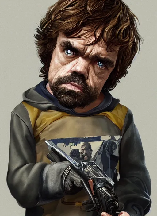 Image similar to peter dinklage in gta v, cover art by stephen bliss, artstation