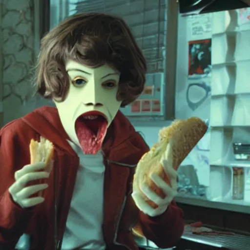 Image similar to the demogorgon eating a sandwich