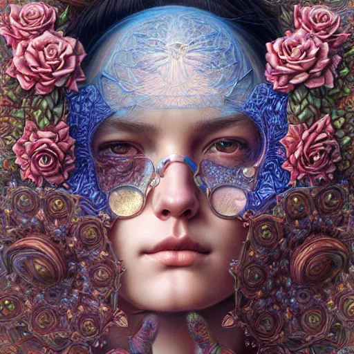 Prompt: hyper detailed masterpiece, floral pattern, jean giraud, single tear, digital art painting, matte painting, beautiful, psychedelic, artgerm, donato giancola, tom bagshaw