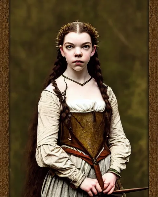 Image similar to anya taylor - joy medieval portrait, druid ranger, delicate detailed medieval portrait in the style of eugene de blaas, perfect face