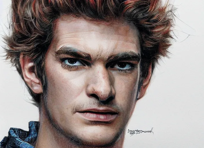 Image similar to a highly detailed terrifying portrait andrew garfield spidey, james gurney, james jean