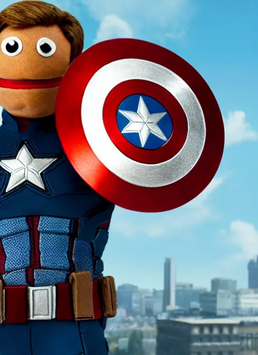 Image similar to captain america as a muppet in the new action movie 4 k atmospheric volumetric