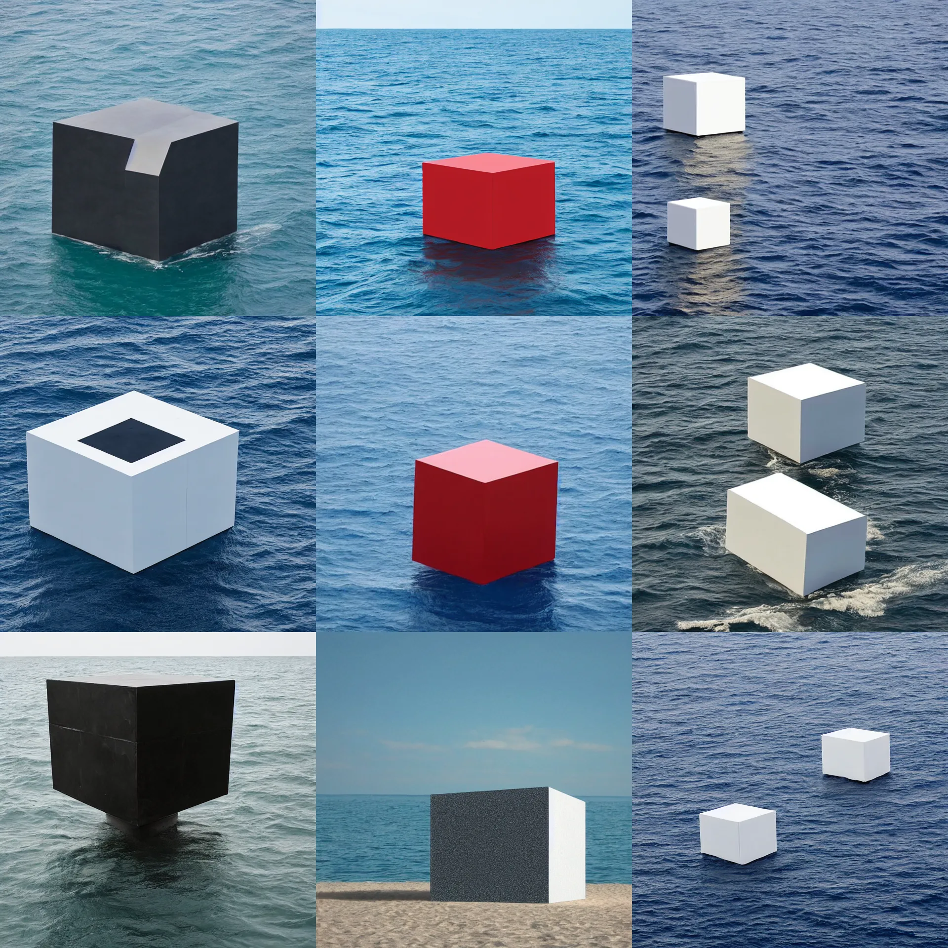 Image similar to a cube in the middle of the sea in the style of richard serra