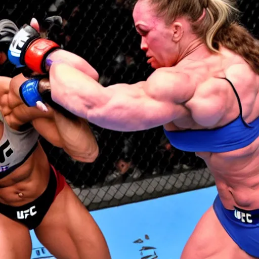 Image similar to transgender muscular woman beating up woman in ufc