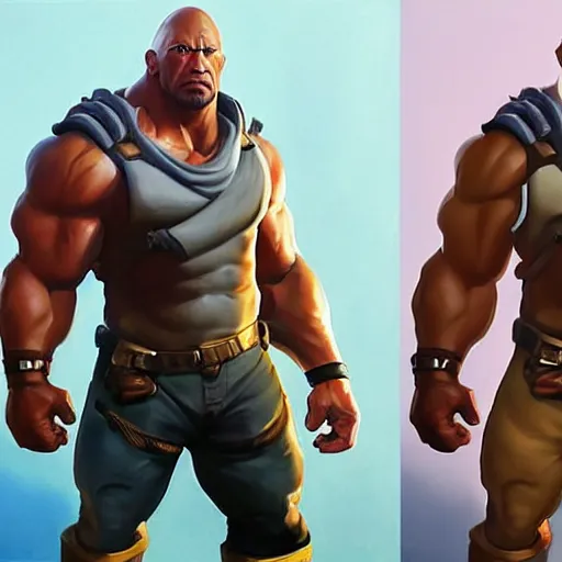 Image similar to greg manchess portrait painting of fierce partially armored foundation aka dwayne the rock johnson from fortnite as overwatch character, medium shot, asymmetrical, profile picture, organic painting, sunny day, matte painting, bold shapes, hard edges, street art, trending on artstation, by huang guangjian, gil elvgren, ruan jia, greg rutkowski, gaston bussiere