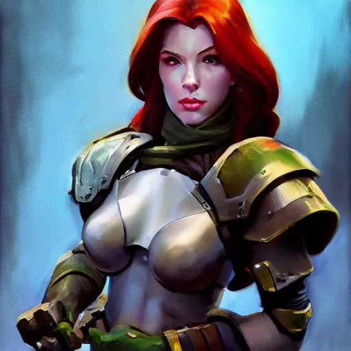 Image similar to greg manchess portrait painting of armored mara jade as overwatch character, medium shot, asymmetrical, profile picture, organic painting, sunny day, matte painting, bold shapes, hard edges, street art, trending on artstation, by huang guangjian and gil elvgren and sachin teng