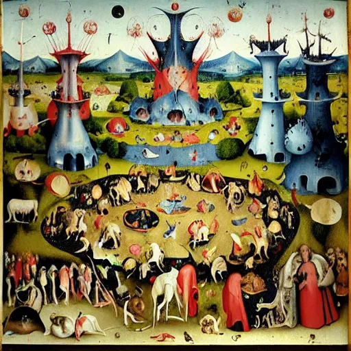 Prompt: isometric game, garden of earthly delights, by hieronymous bosch