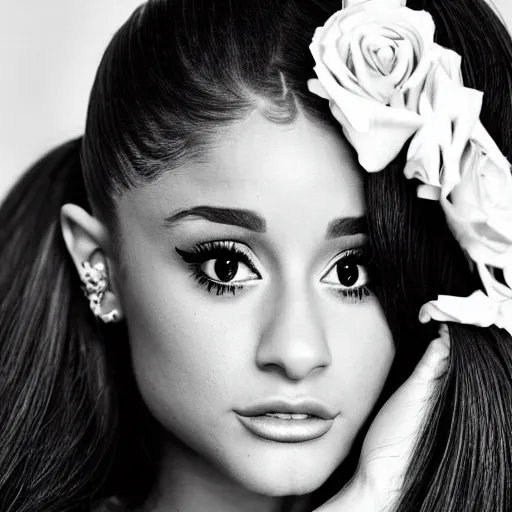 Image similar to ariana grande recursive photo beautiful ariana grande photo bw photography 130mm lens. ariana grande backstage photograph posing for magazine cover. award winning promotional photo. !!!!!COVERED IN TATTOOS!!!!! TATTED ARIANA GRANDE NECK TATTOOS