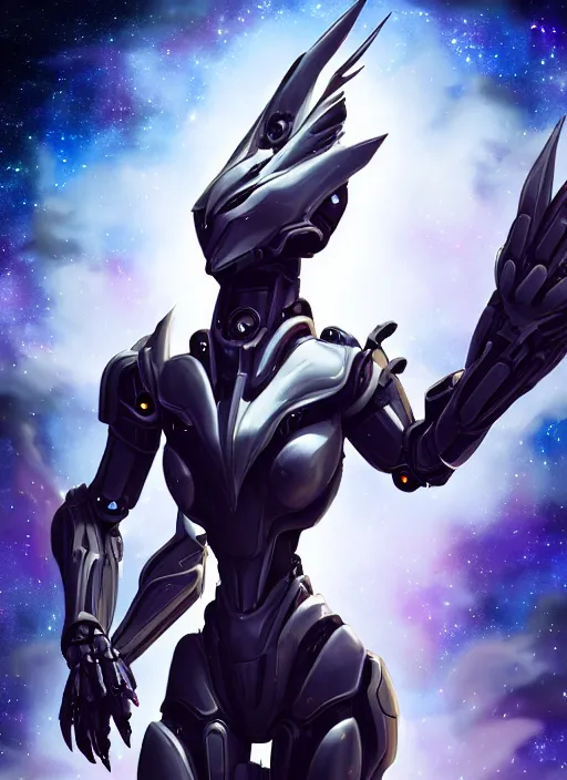 Image similar to cinematic shot, cosmic sized perfectly proportioned stunning beautiful anthropomorphic robot mecha female dragon, space background, larger than galaxies, holding milky way in hands, sleek silver armor, epic proportions, epic size, epic scale, ultra detailed digital art, furry art, macro art, dragon art, giantess art, warframe fanart, furaffinity, deviantart